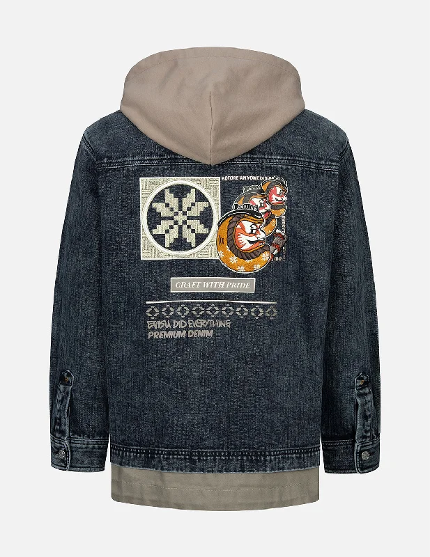 Men's Coats with Magnetic Closures2-in-1 Loose Fit Denim Shirt Jacket with Detachable Hood Men's Coats with Magnetic Closures2-in-1 Loose Fit Denim Shirt Jacket with Detachable Hood