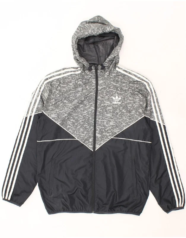 Men's Coats with Adjustable SleevesADIDAS Mens Hooded Rain Jacket UK 38 Medium Grey Colourblock Polyester