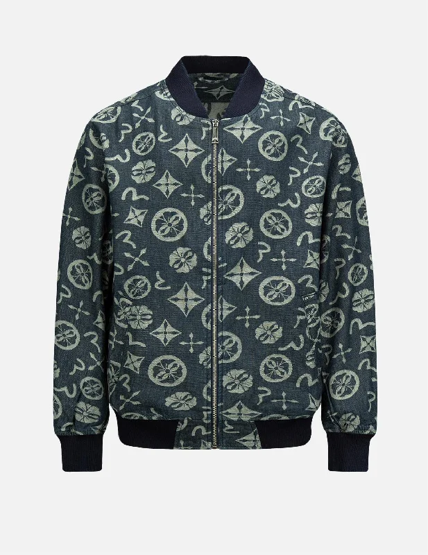 Men's Coats with Modern CutsAllover Brand Elements Jacquard Denim Bomber Jacket