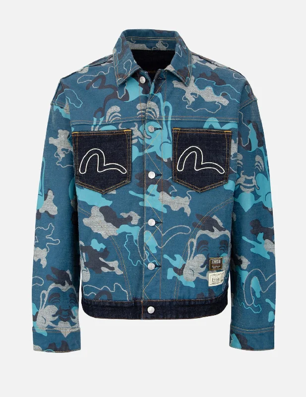 Warm Men's Down JacketsAllover Camouflage-Pattern Reversible Denim Jacket