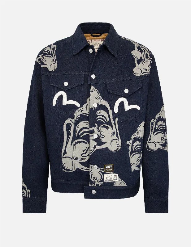 Warm Men's Down JacketsAllover Godhead Print Denim Jacket