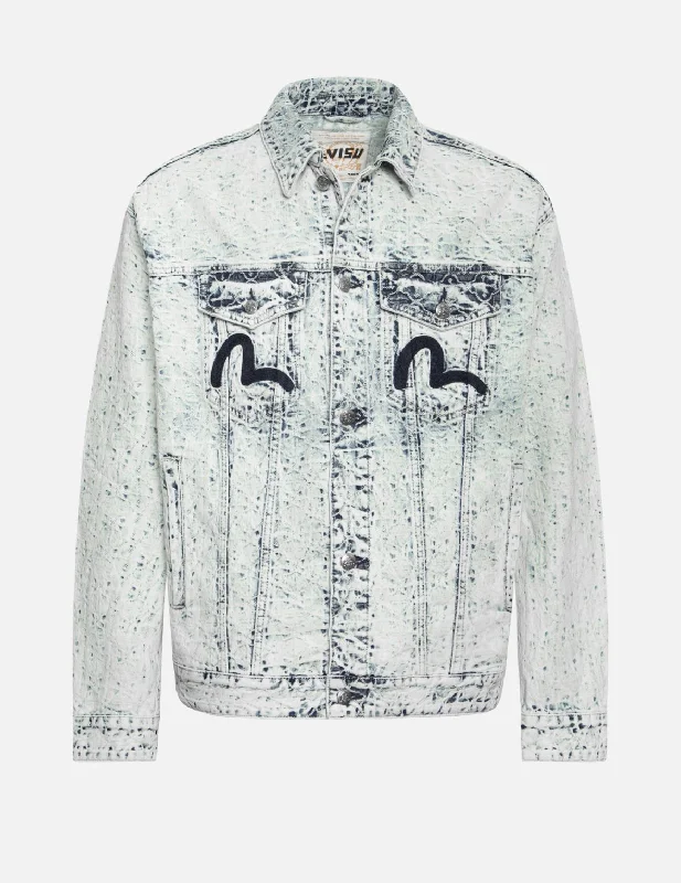 Men's Coats for SkiingAllover Kamon Jacquard and Seagull Embroidery Loose Fit Denim Jacket Men's Coats for SkiingAllover Kamon Jacquard and Seagull Embroidery Loose Fit Denim Jacket