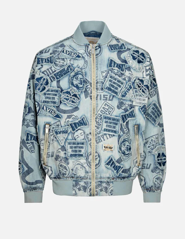 Luxurious Men's Cashmere CoatsAllover Logo and Appliqué Loose Fit Denim Bomber Jacket Luxurious Men's Cashmere CoatsAllover Logo and Appliqué Loose Fit Denim Bomber Jacket