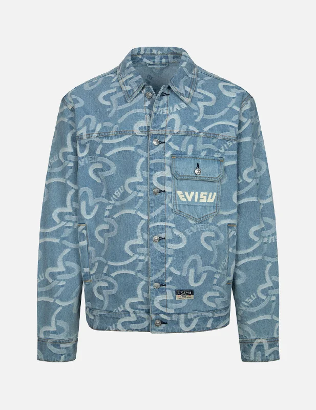 Men's Coats with Adjustable SleevesAllover Seagull Jacquard Relax Fit Denim Jacket Men's Coats with Adjustable SleevesAllover Seagull Jacquard Relax Fit Denim Jacket