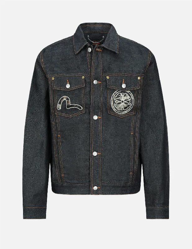 Weather-Resistant Men's CoatsBrocade Daicock Insert Denim Jacket