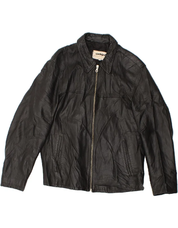 Men's Coats with Synthetic InsulationCONBIPEL Mens Leather Jacket IT 48 Medium Black Leather