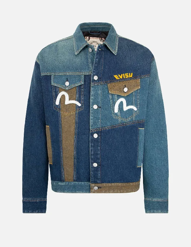 Men's Coats with Breathable FabricDeconstruction Fabric Blocking Denim Jacket