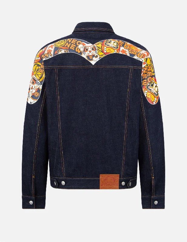 Men's Coats with Adjustable SleevesEVISU Squad Daicock Print Denim Jacket