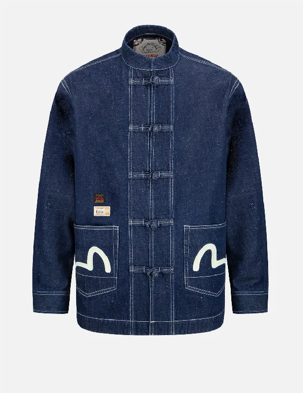 Men's Coats for Big and TallGodhead Label Embroidery Denim Chinese Jacket