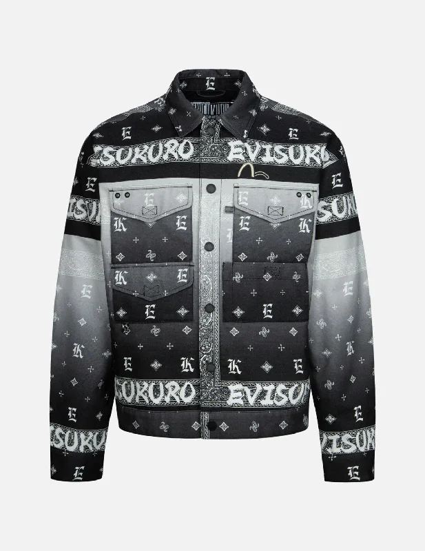 Men's Coats with ZippersGradient Allover Paisley Printed Loose Fit Trucker Jacket