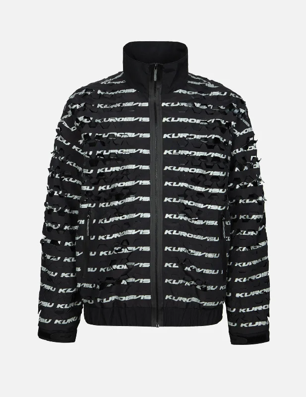 Men's Coats with Hand WarmersHexagon Laser Cut Allover Print Relax Fit Jacket