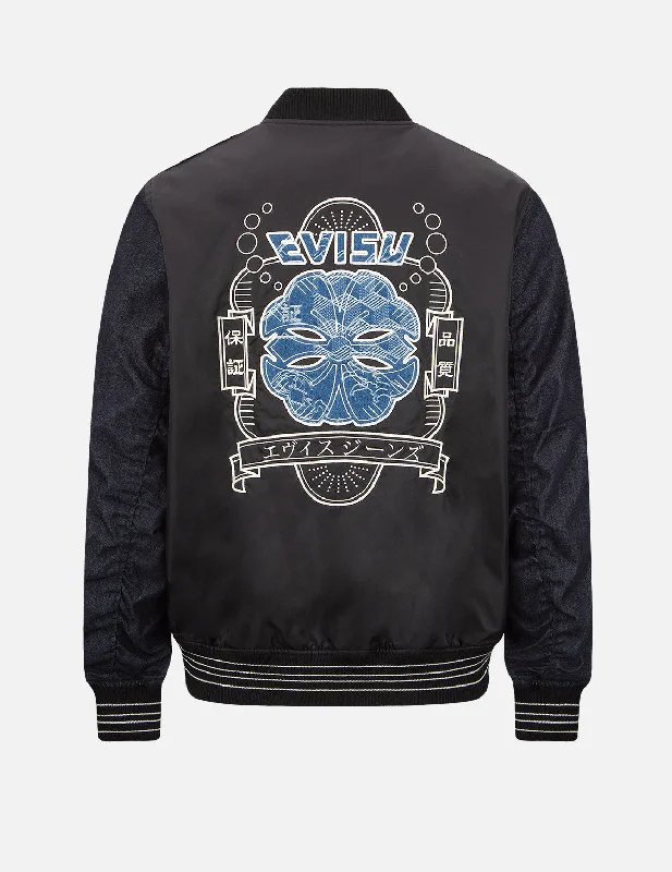 Men's Coats with Convertible CollarsJapanese-pattern Kamon Appliqué Padded Bomber Jacket Men's Coats with Convertible CollarsJapanese-pattern Kamon Appliqué Padded Bomber Jacket