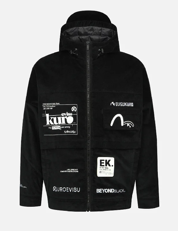 Casual Men's Bomber JacketsKamon and Logo Patch Hooded Jacket