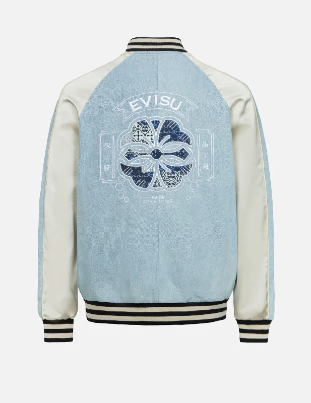 Affordable Men's Winter CoatsKamon Brocade Appliqué Relax Fit Denim Souvenir Jacket Affordable Men's Winter CoatsKamon Brocade Appliqué Relax Fit Denim Souvenir Jacket