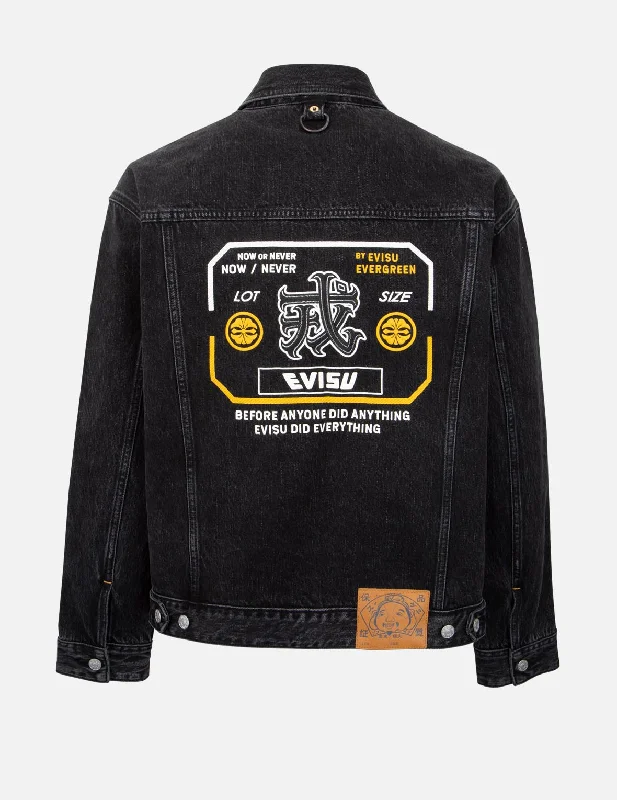Men's Coats for SnowboardingKanji Print Denim Jacket