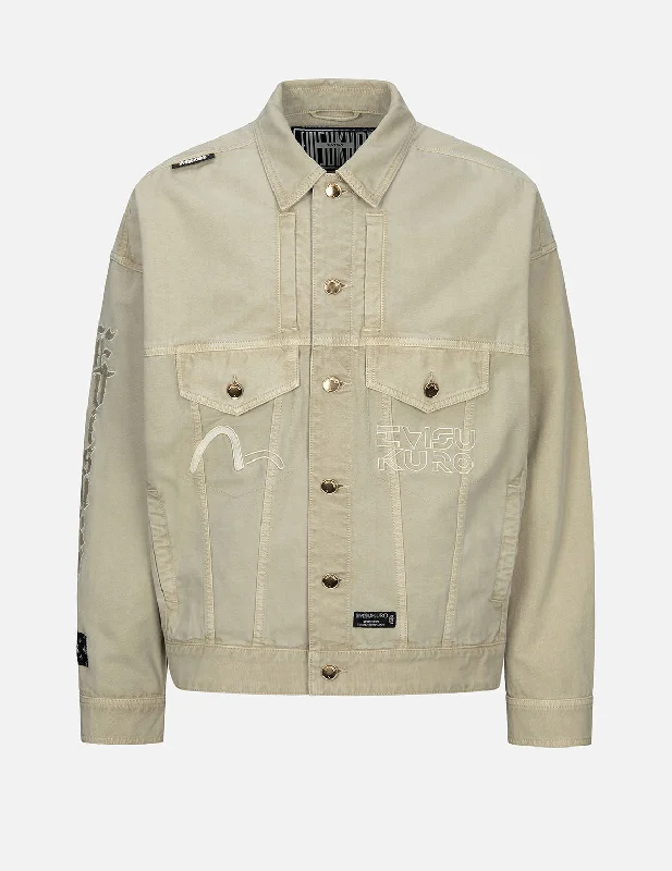 Men's Coats with Magnetic ClosuresLogo Embroidery Garment Dye Fashion fit Jacket