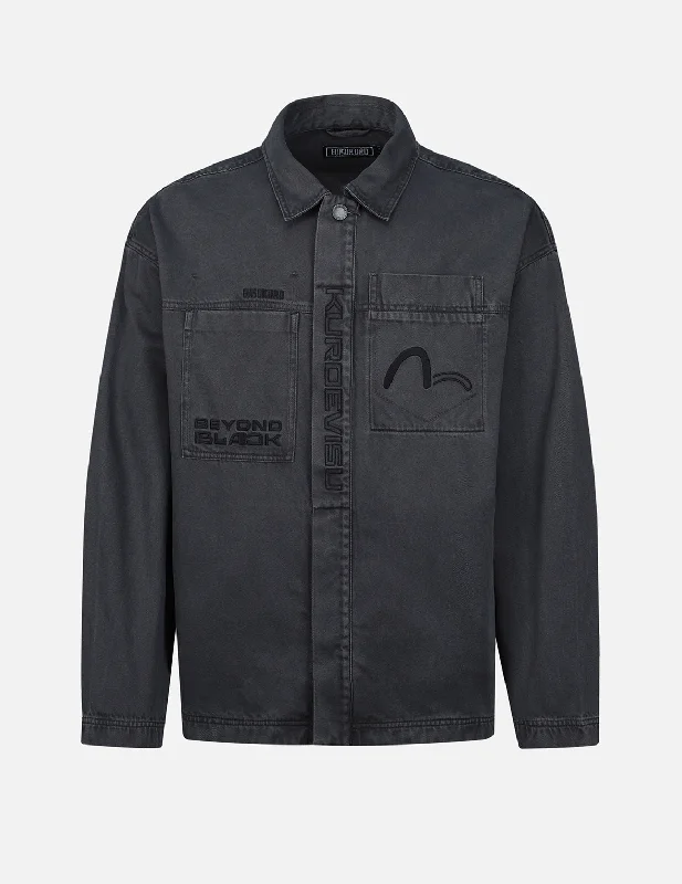 Men's Coats for City WearLogo Embroidery Garment Washed Shirt Jacket