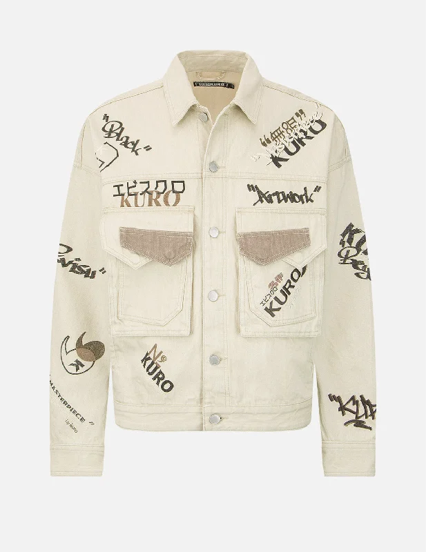 Men's Coats with Removable LiningsMonogram Print Denim Jacket