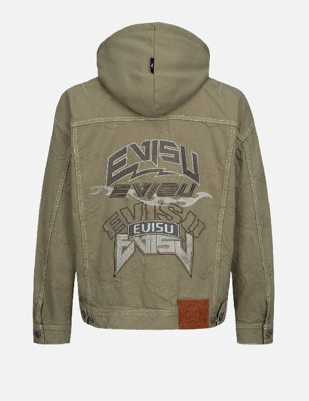 Men's Coats with Patchwork DesignsMulti-Logo Embroidery Denim Jacket
