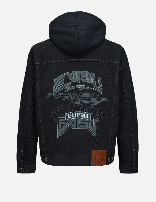 Men's Coats with Quilted LiningMulti-Logo Embroidery Denim Jacket