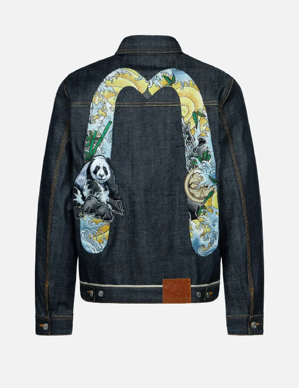 Modern Men's Field JacketsPanda Daicock Embroidery Regular Fit Denim Jacket