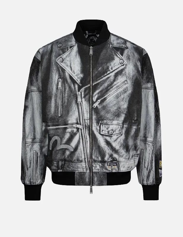 Weather-Resistant Men's CoatsReplicate Biker Allover Print Relax Fit Bomber Jacket