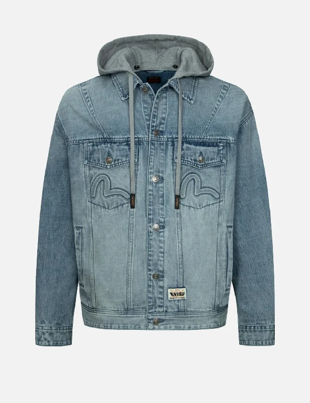 Comfortable Men's ParkasSeagull and Logo Embossed Print Loose Fit Denim Jacket