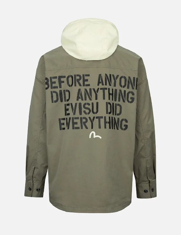 Elegant Men's Wool CoatsSeagull and Slogan Print Hooded Mock 2-in-1 Jacket
