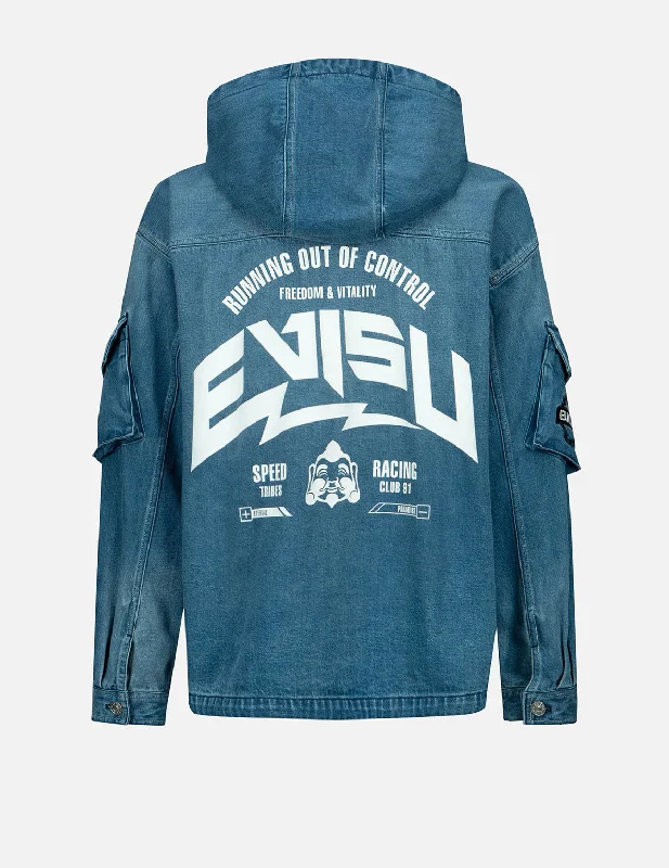 Men's Coats with Embroidered DetailsSeagull Embroidery Hooded Denim Jacket