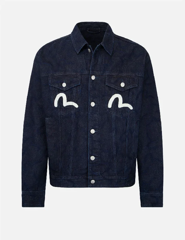 Men's Coats for Dressy OccasionsSeagull Print Denim Jacket