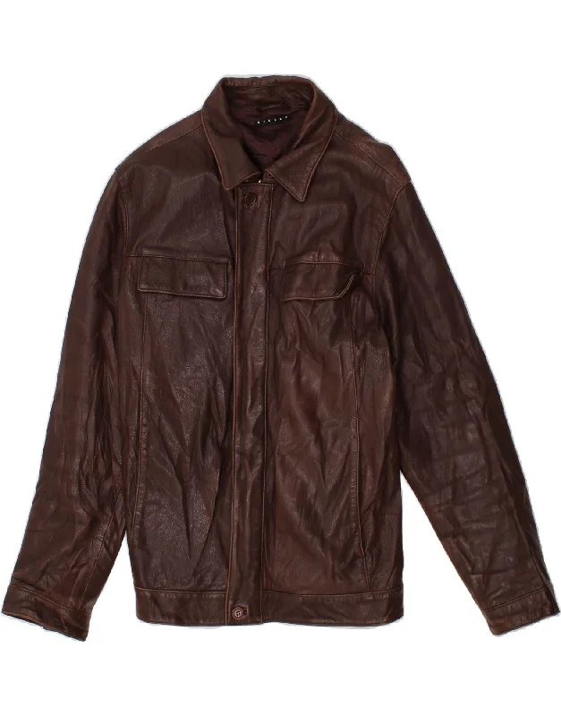 Men's Coats with Down InsulationSISLEY Mens Leather Jacket IT 52 XL Brown Leather