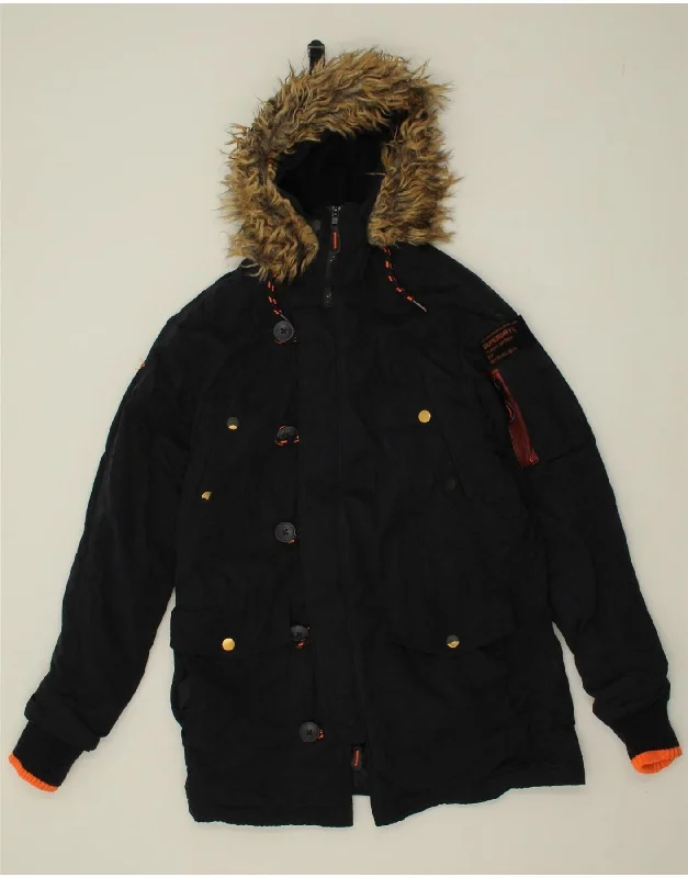Modern Men's Field JacketsSUPERDRY Mens Hooded Parka Jacket UK 36 Small Navy Blue Polyester