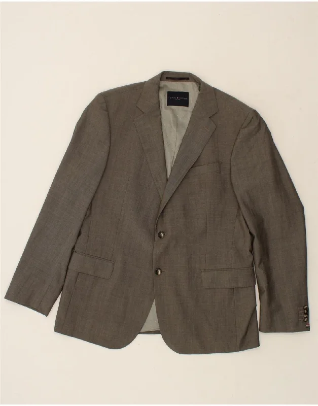 Men's Coats with Chest PocketsTOMMY HILFIGER Mens 2 Button Blazer Jacket IT 54 2XL Grey Wool