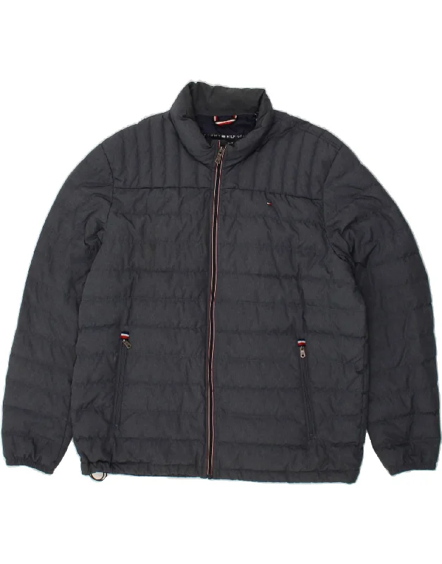 Men's Coats with Ripstop FabricTOMMY HILFIGER Mens Graphic Padded Jacket UK 44 2XL Navy Blue Polyester