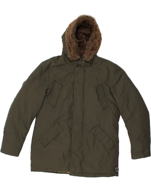 Men's Coats with Modern CutsTRUSSARDI Mens Hooded Padded Jacket UK 40 Large Khaki Nylon Men's Coats with Modern CutsTRUSSARDI Mens Hooded Padded Jacket UK 40 Large Khaki Nylon