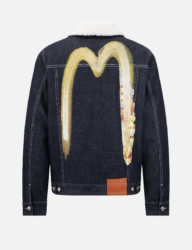 Elegant Men's Wool CoatsTwo-Layer Brushstroke Daicock Sherpa-Lined Denim Jacket