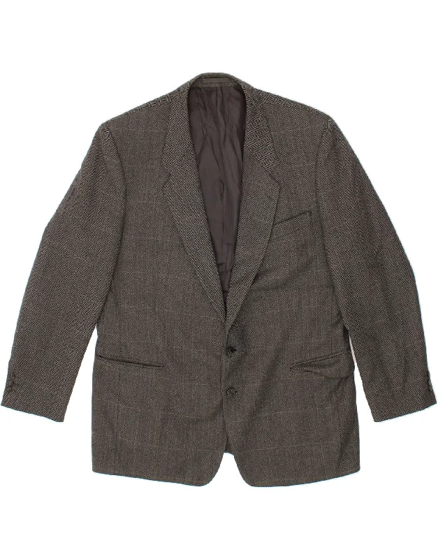 Practical Men's RaincoatsVINTAGE Mens 2 Button Blazer Jacket UK 42 XL Grey Herringbone Wool
