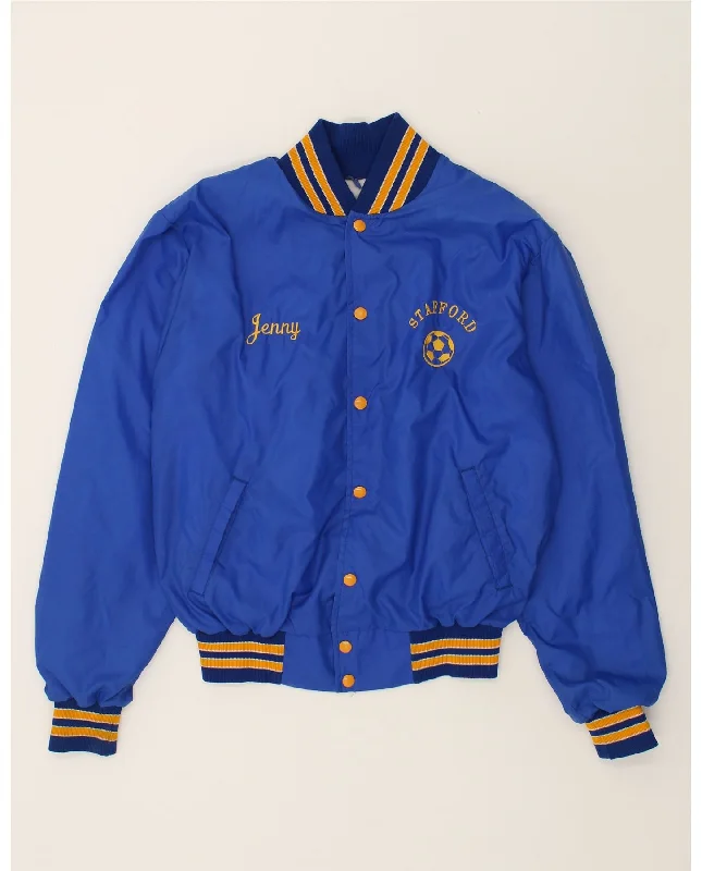 Men's Coats for Outdoor ActivitiesVINTAGE Mens Graphic Bomber Jacket UK 38 Medium Blue Nylon Men's Coats for Outdoor ActivitiesVINTAGE Mens Graphic Bomber Jacket UK 38 Medium Blue Nylon