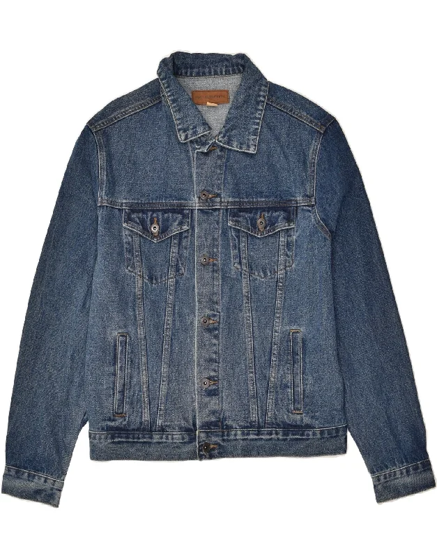 Designer Men's OvercoatsVINTAGE Mens Graphic Denim Jacket UK 38 Medium Blue Cotton