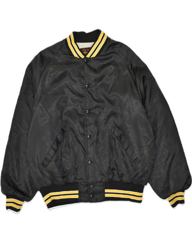 Men's Coats with ZippersVINTAGE Mens Graphic Varsity Jacket UK 42 XL Black Nylon