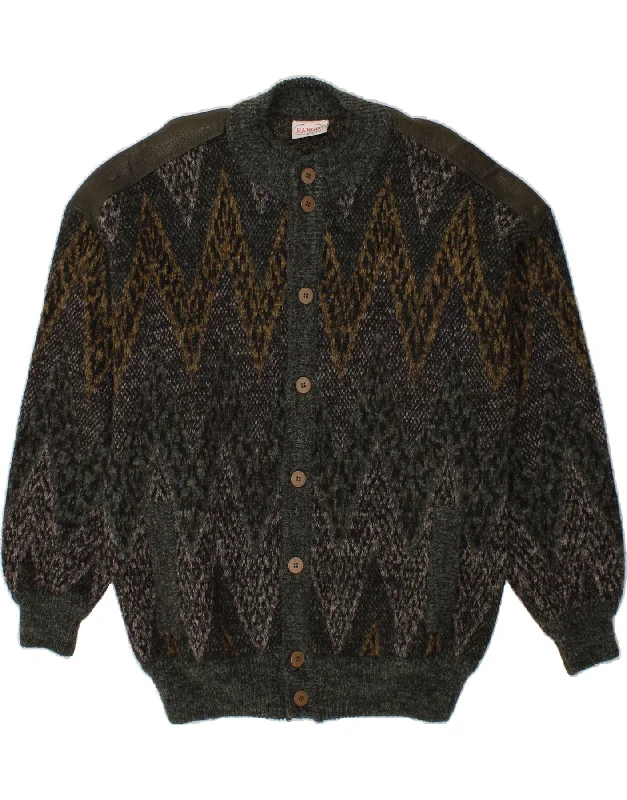 Men's Coats with Hidden PocketsVINTAGE Mens Knit Bomber Jacket IT 52 XL Khaki Chevron Polyamide