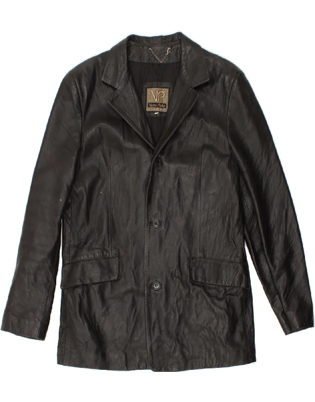 Men's Coats with VentilationVINTAGE Mens Leather Jacket IT 48 Medium Black Leather
