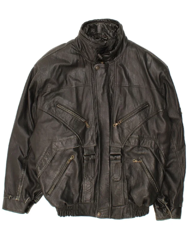 Men's Coats for Rainy WeatherVINTAGE Mens Leather Jacket IT 52 XL Black Leather