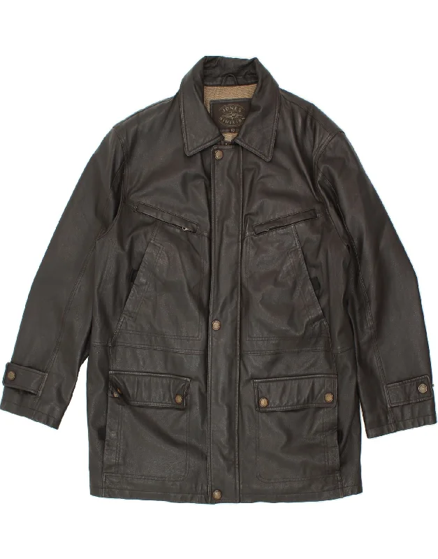 Men's Coats with Flannel LiningVINTAGE Mens Leather Jacket IT 52 XL Black Leather