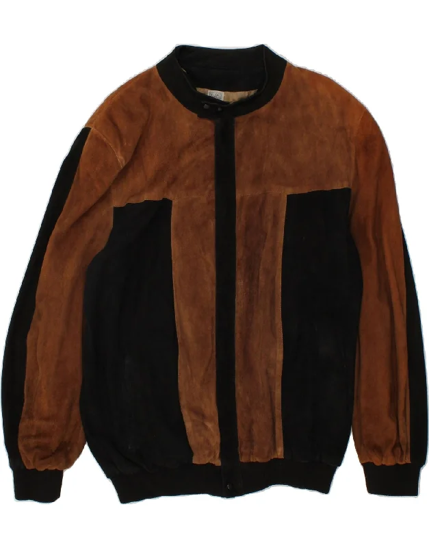 Men's Coats for Mild WeatherVINTAGE Mens Leather Jacket IT 56 3XL Brown Colourblock