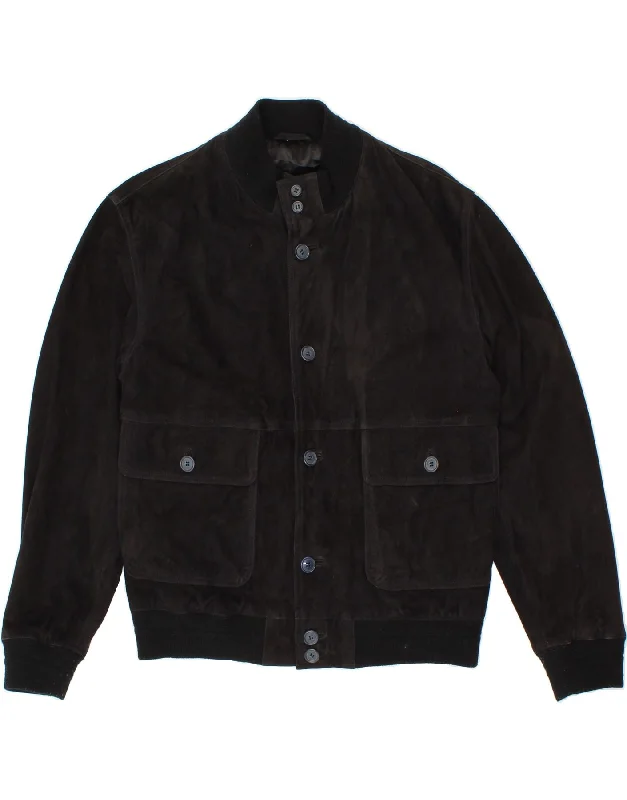 Men's Coats for Tall MenVINTAGE Mens Suede Bomber Jacket UK 38 Medium Black Leather
