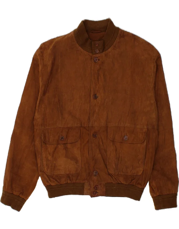 Men's Coats with Flannel LiningVINTAGE Mens Suede Bomber Jacket UK 44 2XL Brown Leather