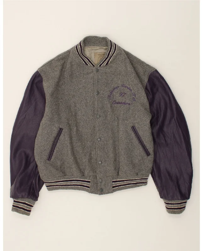 Men's Coats Made in ItalyVINTAGE Mens Varsity Jacket UK 40 XL Grey Colourblock Wool