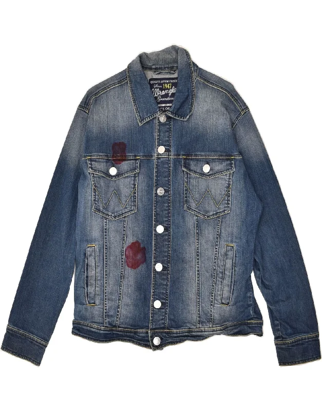 Cool Men's Pea CoatsWRANGLER Mens Denim Jacket UK 40 Large Blue Cotton
